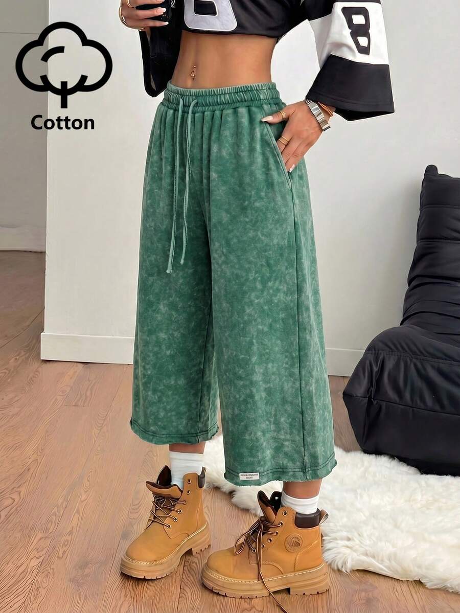 Coolane 女士春夏街头风复古水洗做旧舒适牛仔效果黑色短裤 - 綠色 - 查看 1