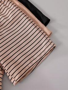 SHEIN 3pcs/Set Boys' Summer Casual Vacation & Daily Wear Solid Color & Striped Print Short Sleeve T-Shirt And Shorts Set - Multicolor - View 4
