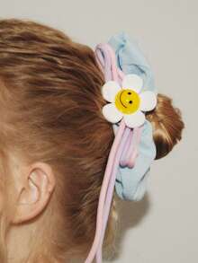 Popjeli Cartoon Sunflower Blue Large Intestine Hair Band,Y2K/Cute/Colorful/Chic,DIY,PINK,Summer/Beach/Prom/Part/Vacation/Travel,For Mom/Women/Girl/Mother,Heart,Floral - Blue - View 3
