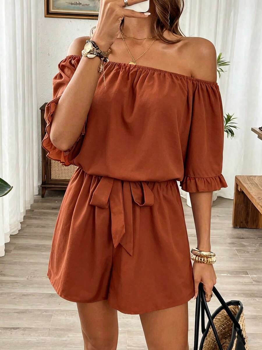 Breezaya Mono con volantes al hombro estilo hawaiano - Marrón - Ver 1