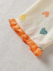 两件套女童彩色爱心印花短袖上衣和裤子舒适睡衣套装 - 彩色 - 查看 3