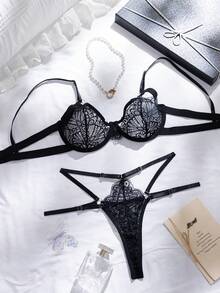 Divavoom 2pcs Orange Underwire Bright & Youthful Lingerie Set - Black - View 4