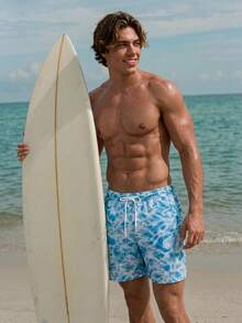 Azuldrift Men's Minimalist Printed Casual Beach Shorts - Blue - View 5