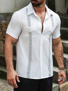 VENTUSAIL Chemise à manches courtes à simple boutonnage avec imprimé géométrique pour homme - Blanc - Voir 6