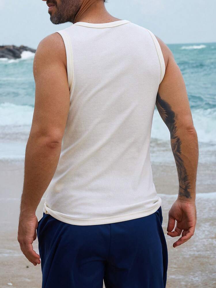 Slim Fit White Crew Neck Tank Top For Men