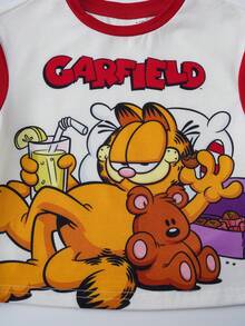 GARFIELD | SHEIN 男婴卡通字母印花圆领短袖上衣和短裤休闲家居服套装 - 紅白色 - 查看 5