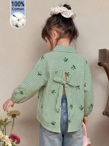 Emery Rose Kids Áo sơ mi thường ngày kẻ sọc dệt họa tiết nơ dành cho bé gái - màu xanh lá - Xem 1
