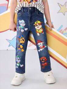 SHEIN | PAW Patrol 小男孩卡通小狗印花口袋拉链休闲牛仔裤 - 藍色 - 查看 3