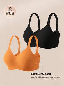 SHEIN 2pcs/Set Plus Size Seamless Bras, Jelly Stripe Soft Support Wireless Bras, Lift And Gather Bust, Reduce Side Bulge - Multicolor - View 4