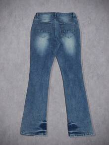 Manfinity EMRG American Streetwear New Arrival Heavy Rivet Washed Blue Flare Jeans, Versatile Slimming Pants - Blue - View 2