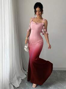 Elenzga Đầm satin ombre thanh lịch, quyến rũ, dịu dàng, lãng mạn dành cho nữ, thích hợp cho kỳ nghỉ, với dây đeo mảnh và họa tiết hoa. - Hồng nhiệt đới - Xem 1