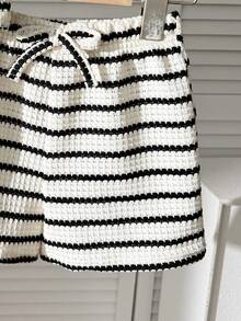 Conjunto informal de top corto de tirantes a rayas y shorts para niña, negro y blanco - Blanco y Negro - Ver 5