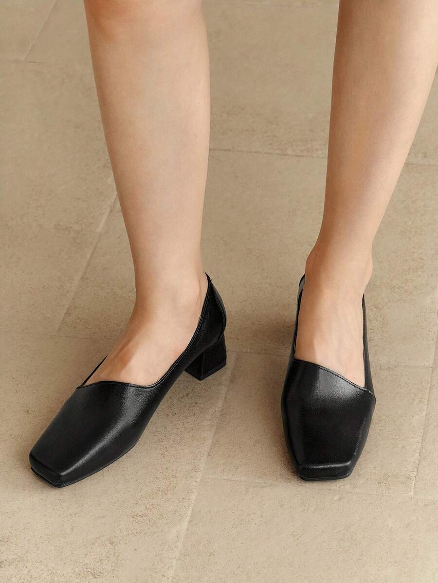 Alvarani Giày cao gót đế thô thời trang thu/đông cho nữ, giày cao gót thanh lịch đa năng, giày lười - màu đen - Xem 1
