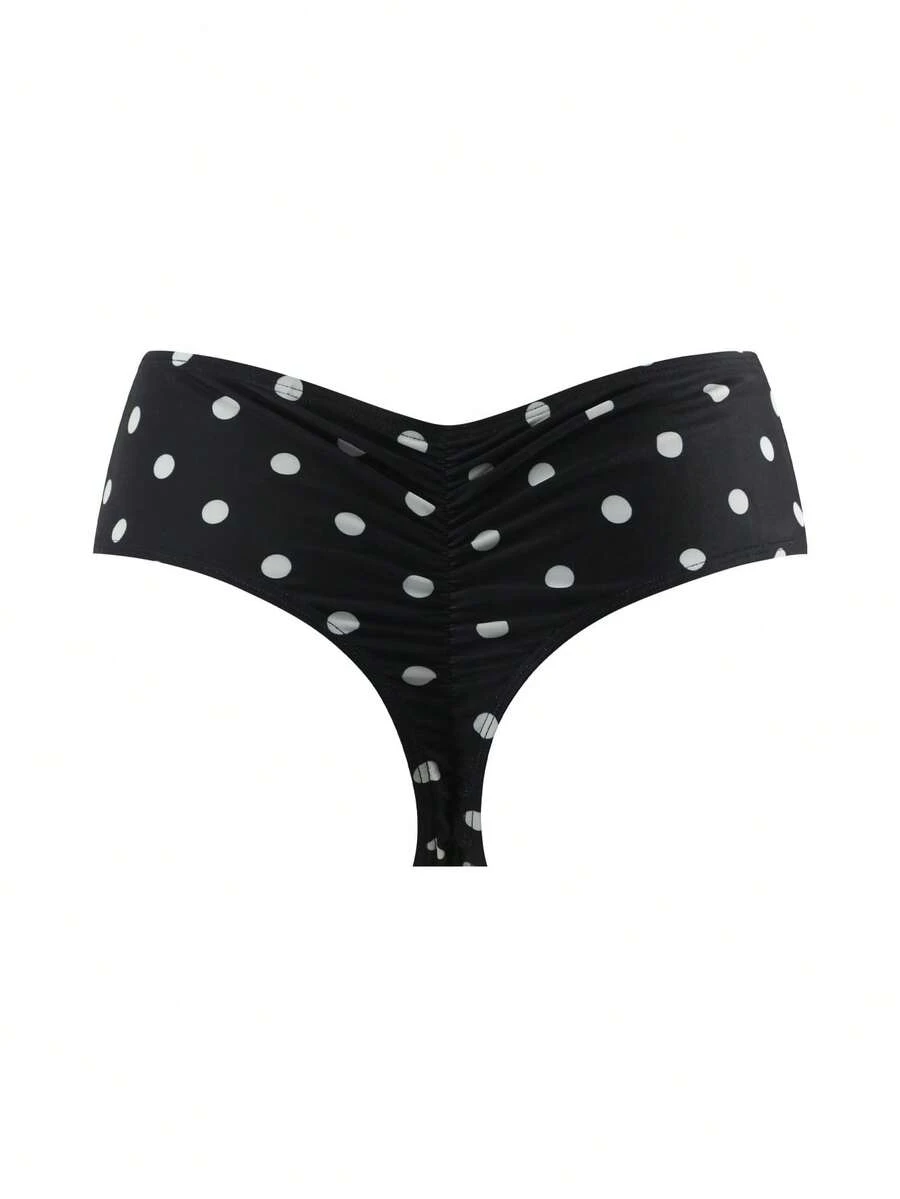 Swim Basics 女士波点印花泳裤,适合海滩度假 - 黑與白 - 查看 1