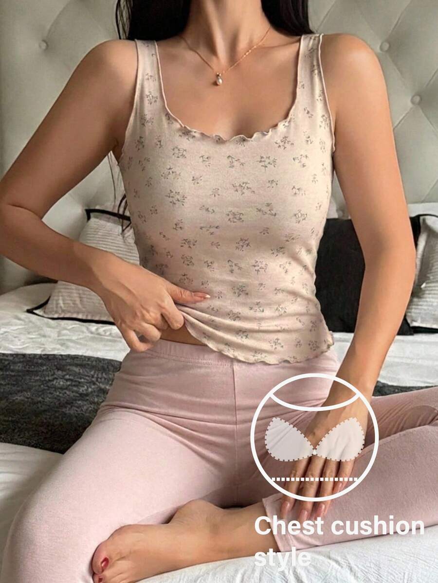 DAZY 甜美碎花无袖吊带背心,带胸垫,女士夏季休闲上衣 - 淺粉色 - 查看 1