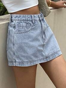 DAZY Quần short denim nữ phong cách thành thị thường ngày - Rửa nhẹ - Xem 5