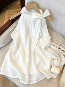 GlowEve CURVE Plus Size Women All White Print Chiffon Halter Neck Camisole Brunch Party Summer Elegant Eleganza - Apricot - View 7