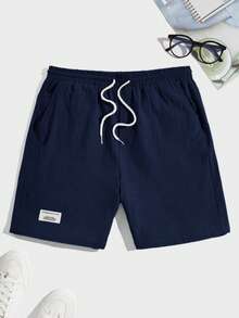 Manfinity VCAY Quần short nam dệt dây rút eo phong cách casual với túi chéo, đi nghỉ mát, quà tặng Ngày của Cha - Màu xanh lam - Xem 5
