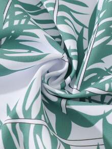 SHEIN Bộ bikini xếp ly và chân váy in họa tiết lá cây dành cho bé gái tuổi teen, thích hợp cho kỳ nghỉ hè ở bãi biển. - màu xanh lá - Xem 6