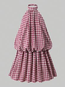 SHEIN 女童可调节吊带纯色连衣裙，后背镂空设计，适合夏季旅行、度假、海滩穿着 - 紅色 - 查看 7