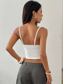 Coolane Áo camisole nữ phối ren, bèo nhún, kiểu dáng thường ngày, đa năng. - trắng - Xem 7