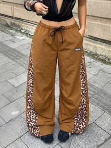 Coolane 女士春夏音乐会街头风撞色降落伞裤 - 咖啡棕 - 查看 3