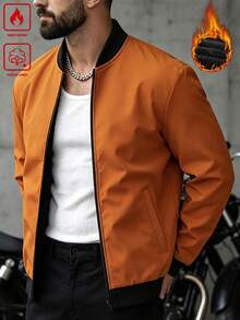 Manfinity Homme Jaket Pria Kasual Sehari-hari dengan Lapisan Termal dan Resleting - Jeruk - View 3