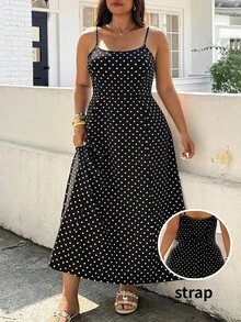 GalTyme Đầm không tay in chấm bi dáng rộng mùa hè cỡ lớn - Nhiều màu - Xem 8
