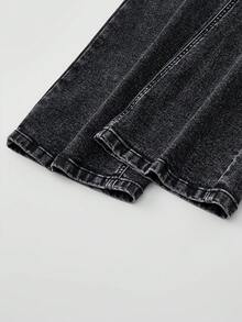 SHEIN Quần jeans ống loe co giãn, đa năng, phổ biến thời trang Y2K dành cho các cô gái tuổi teen. - màu đen - Xem 5