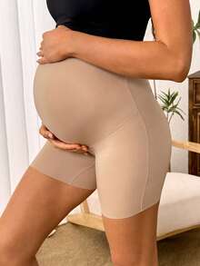 SHEIN Maternity Solid Color High Waist Casual Briefs  Seamless - Coffee Brown - View 3
