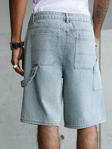 Manfinity EMRG Men's Casual Street Style Multi-Pocket Light Blue Denim Cargo Shorts Vacation Summer - Light Wash - View 2