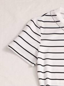 SHEIN Girls Casual Striped Knit Heart Fitted Dress - Black - View 6