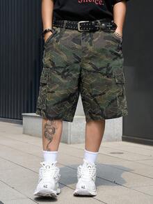 Manfinity EMRG Men's Casual Streetwear Multi-Pocket Camo Denim Cargo Shorts - Army Green - View 3