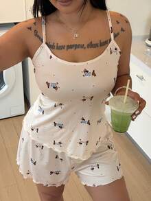 ZzzCrew Plus Size Letter Plaid Printed Cami Top And Shorts Pyjama Set Pajama Set Pyjama Curvyplus Size Pj Setcute Pj Set - Multicolor - View 6