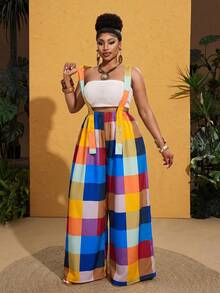 Maweii Mono de talla grande con estampado retro de patchwork para mujeres - Multicolor - Ver 3