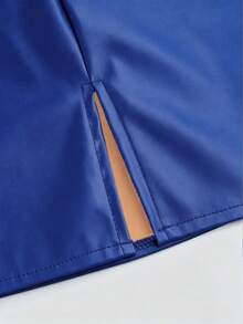 Sweetra Plus Size Women Slit Ruched PU Leather A-Line Mini Skirt, Bodycon Flattering - Royal Blue - View 3