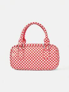 HELLO KITTY AND FRIENDS | SHEIN Tas Tangan Lucu dengan Liontin Pita Kotak-kotak Merah - Merah - View 5