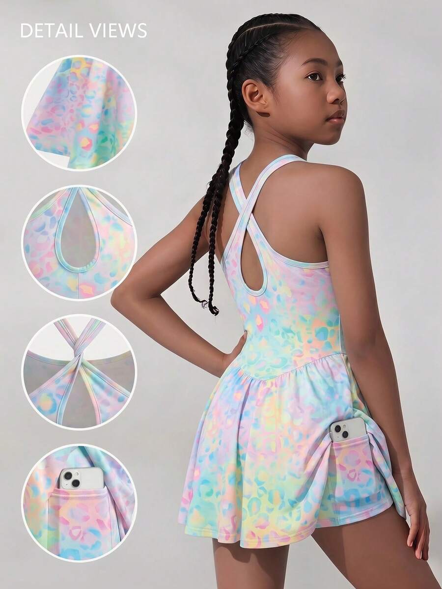 Tween Girls' Casual Knit Printed Jumpsuit, Colorful Leopard Print - Multicolor - View 1