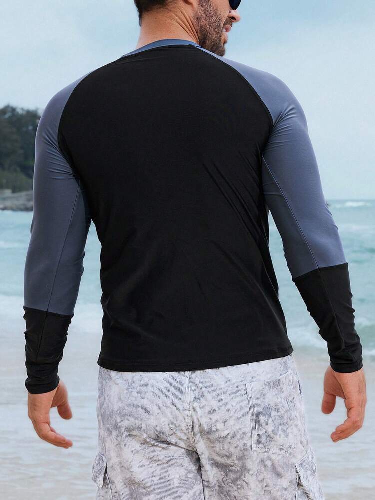 Vacation Style Long Sleeve Letter Print Slim Fit Men's Rash Guard