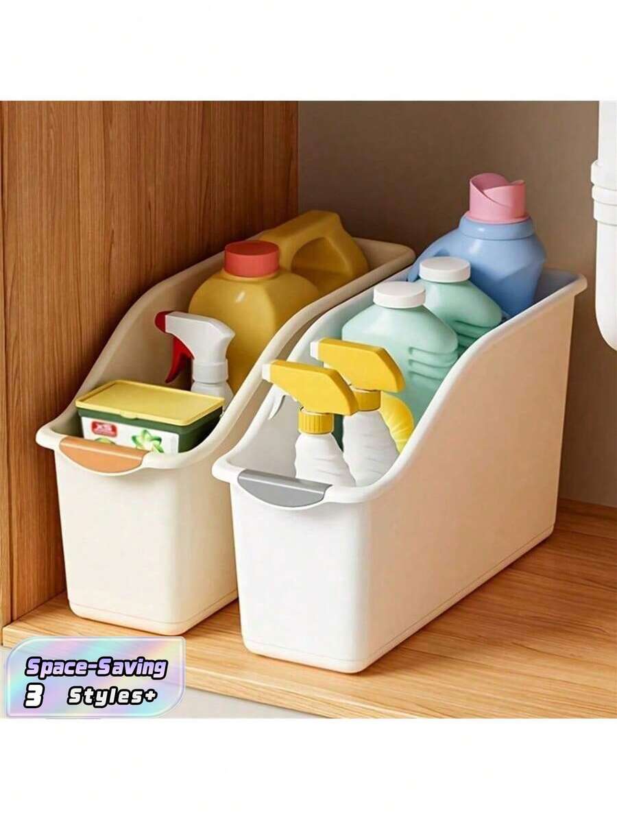 1/2Pcs Plastic Multi-Functional Storage Box Set, Curved Design Suitable For Home Organization, Ideal For Cleaning Products And Household Essentials, Storage Boxes, Baskets, Containers For Home Organizing - Multicolor - View 1