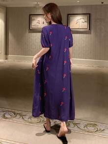 DAZY 花卉印花寬鬆長洋裝，女款夏季睡衣睡袍 - 藍色 - 查看 2