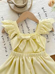 LMoss Kids Young Girl Woven Solid Color Square Neck Ruffle Hem Casual Dress - Mustard Yellow - View 5