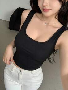 DAZY 女款極簡純色時尚百搭背心，適合日常通勤 - 黑色 - 查看 5