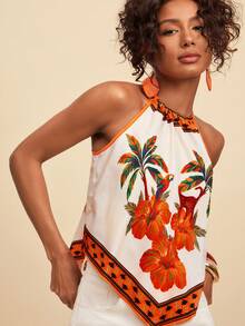 Travachic Women's Vacation Casual Tropical Print Halter Top - Multicolor - View 5