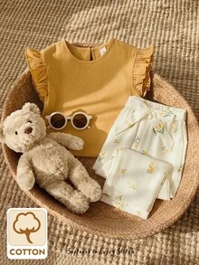 Cozy Pixies Conjunto informal de niña con flores amarillas - Amarillo - Ver 9