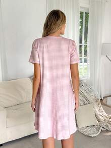 Moonlight&Mama Pregnant Women's Casual Plaid Print Pocket Short Sleeve Dress, Comfortable Maternity Robe, Suitable For Pregnant Women - Multicolor - View 2