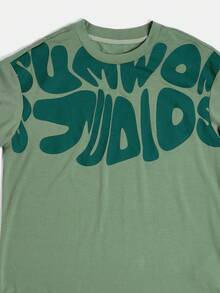 SUMWON Studios Graphic Tee Shirt Crew Neck Short Sleeve Cotton Blend Regular Fit Casual Wear Daily Comfort Style Youth - Green - View 3