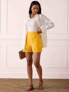 Lilora Quần short cotton nữ kiểu dáng thanh lịch mới, thời trang cao cấp, đa năng, phù hợp cho đi làm, dạo phố hàng ngày, tụ họp, hẹn hò, tiệc tùng, thư giãn, dã ngoại, kỳ nghỉ, du lịch mùa hè. - Màu vàng - Xem 5