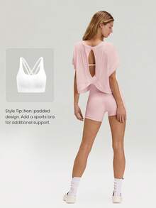 GLOWMODE Modal Oversized Short Sleeve Tee With Keyhole Back Low Impact Yoga Pilates Daily Casual - Baby Pink - View 6