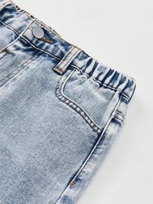 Quần jeans ống rộng dáng rộng, chất liệu denim mài, thích hợp cho bé gái tuổi teen. - Màu xanh lam - Xem 6